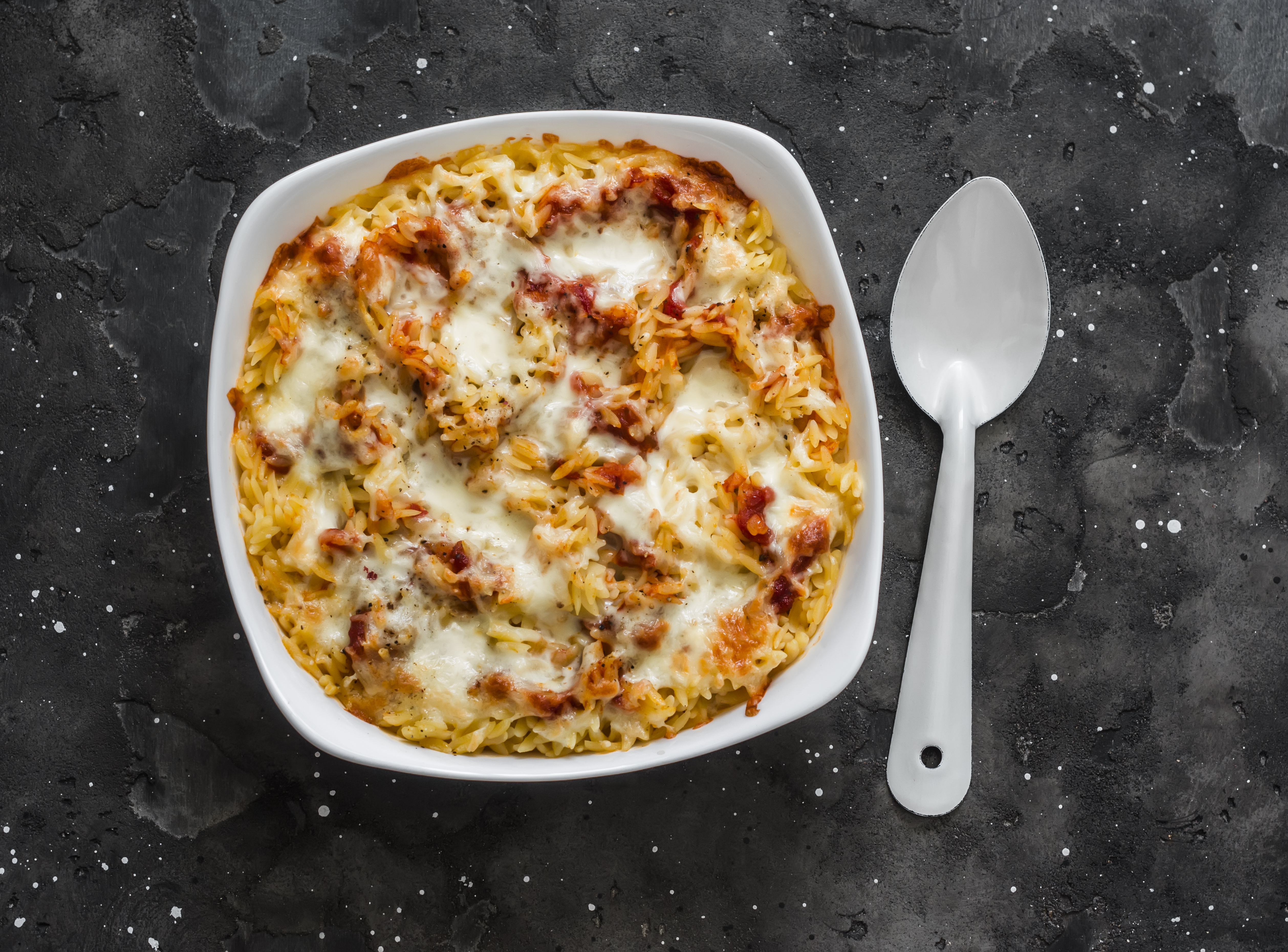 Baked Orzo with Roasted Peppers and Mozzarella